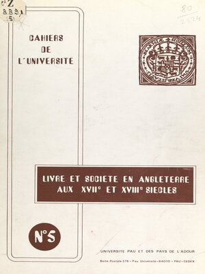 cover image of Livre et société en Angleterre aux XVIIe et XVIIIe siècles